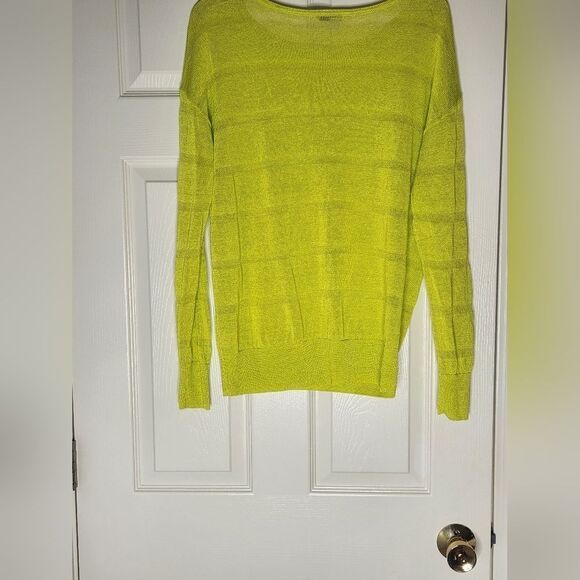 Halogen L Lime Sheer  LINEN Blend Washable Knit Lngslv Women's Sweater Pullover - Picture 9 of 10